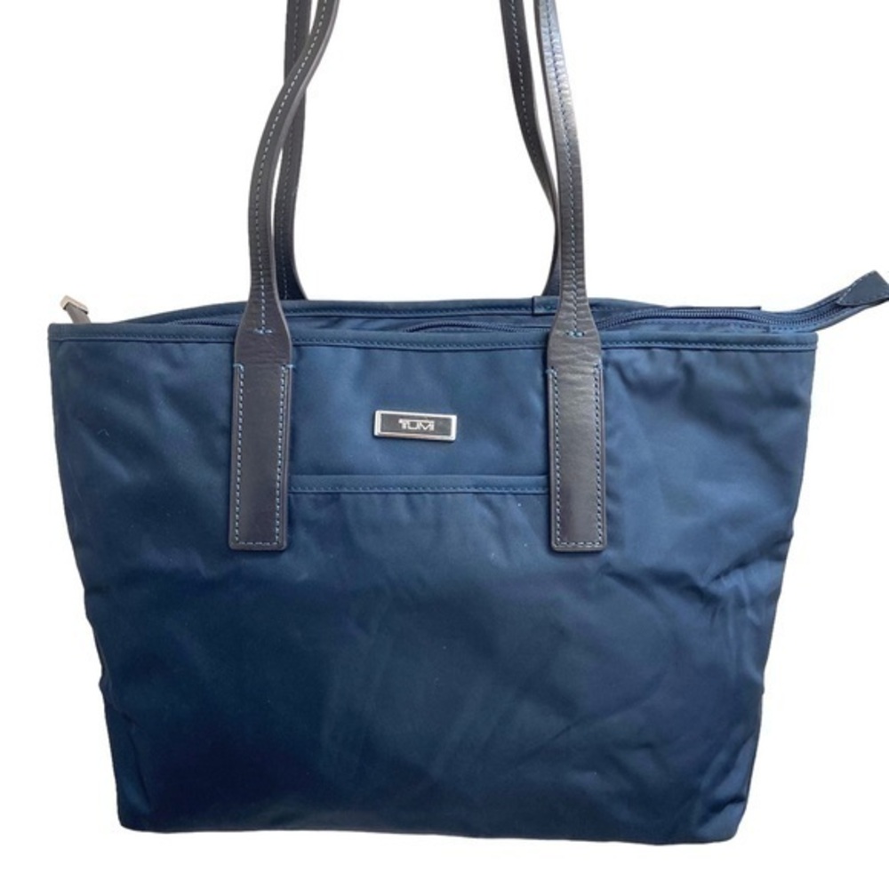 Tumi blue nylon and leather tote bag